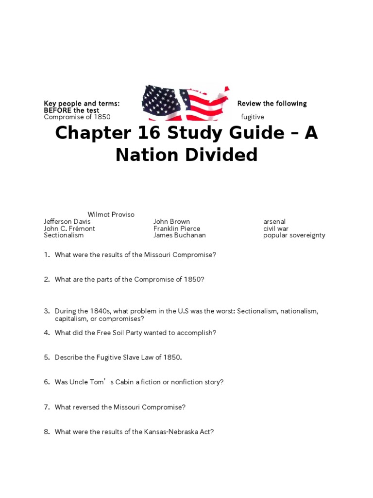 Chapter 16 Study Guide - A Nation Divided | PDF