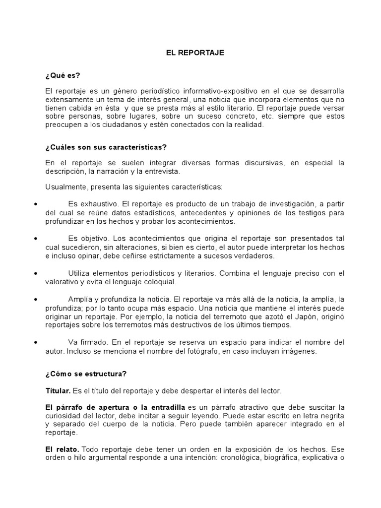 Características del Reportaje Periodístico | PDF | Periodismo | Science