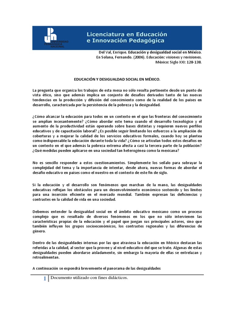 Desigualdad educativa en México | PDF | Desigualdad social ...