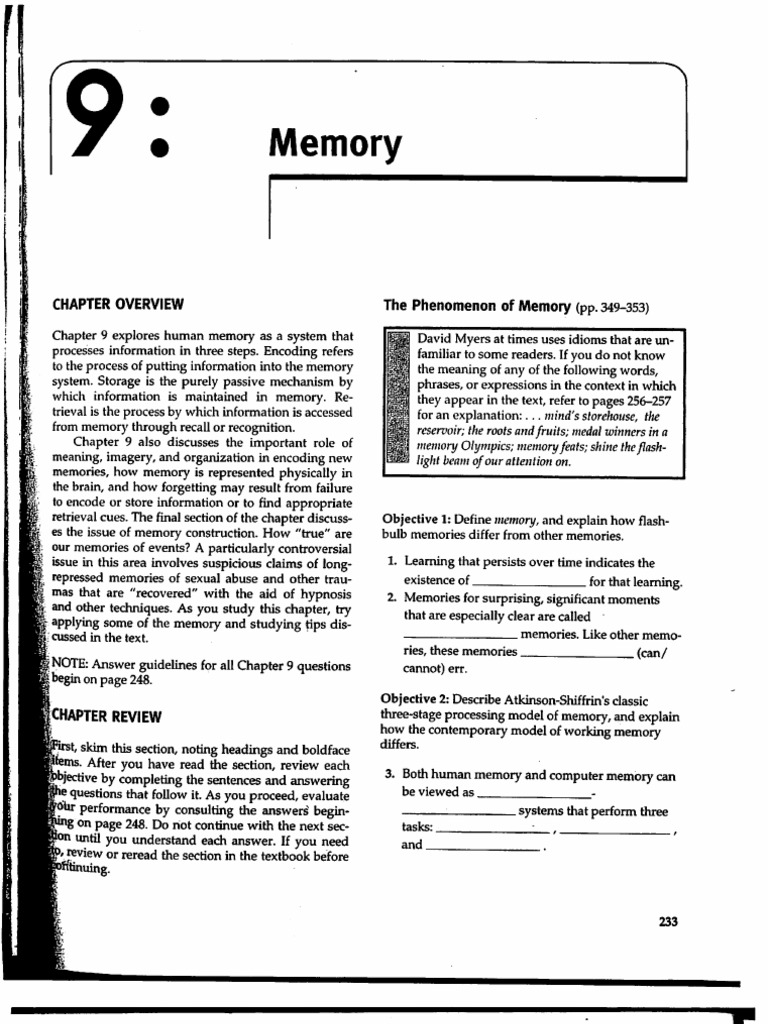 Chapter 9 Memory, Myers Psychology 8e | PDF