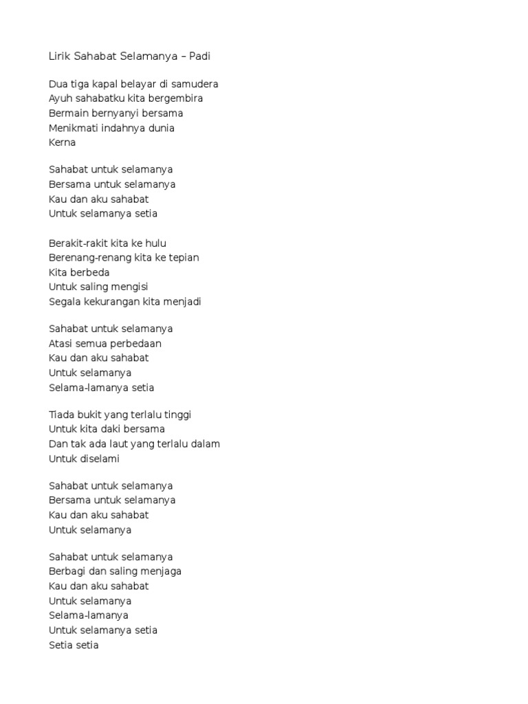 Lirik Sahabat Selamanya
