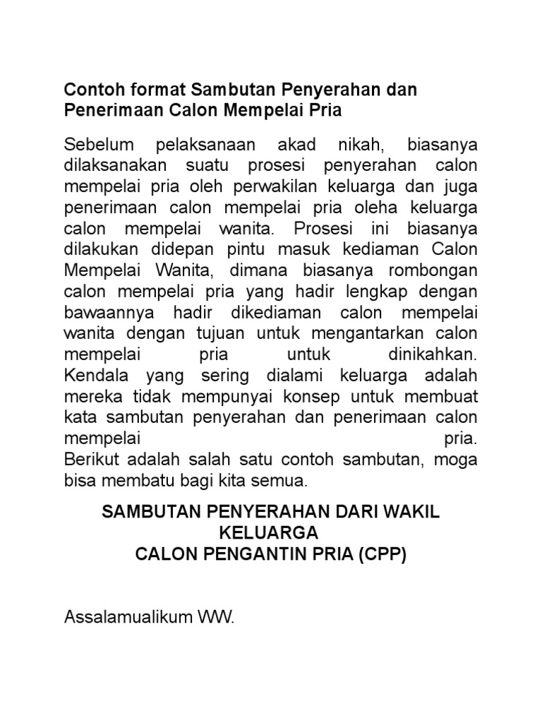 Contoh Kata Sambutan Pernikahan Mempelai Pria