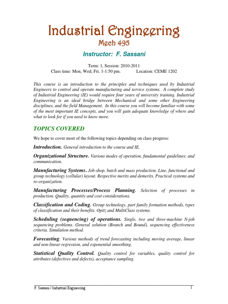 Course Content of IE | PDF | Profit (Economics) | Industrial Engineering