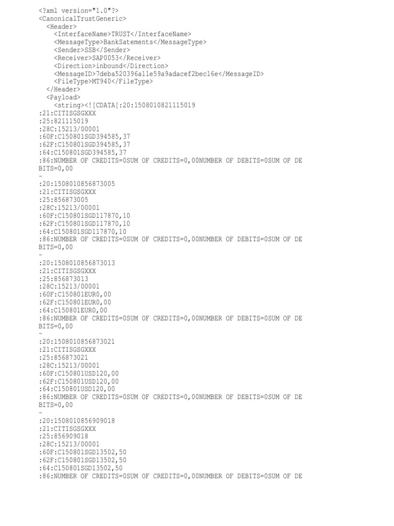 MT940 Bank Statements Data | PDF | Banking Technology | Banking