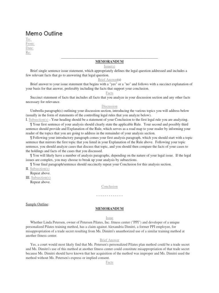 Memo Outline | PDF | Trade Secret | Memorandum