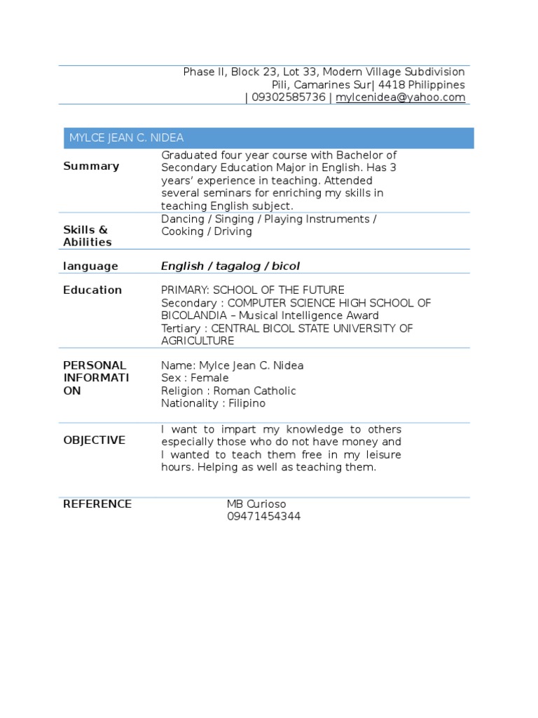 Mylce Jean C. Nidea: Educator Profile | PDF | Social Science | Lifestyle