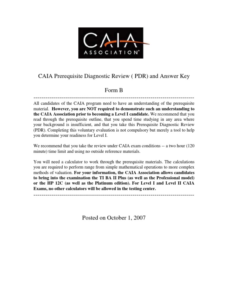 CAIA Prerequisite Diagnostic Review BOctober07 | PDF | Option (Finance ...