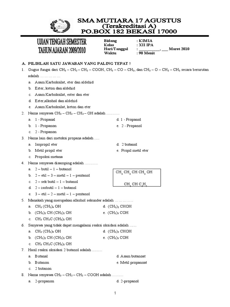 Soal Ujian Mid Semester Genap Kelas Xii Ipa 09-10