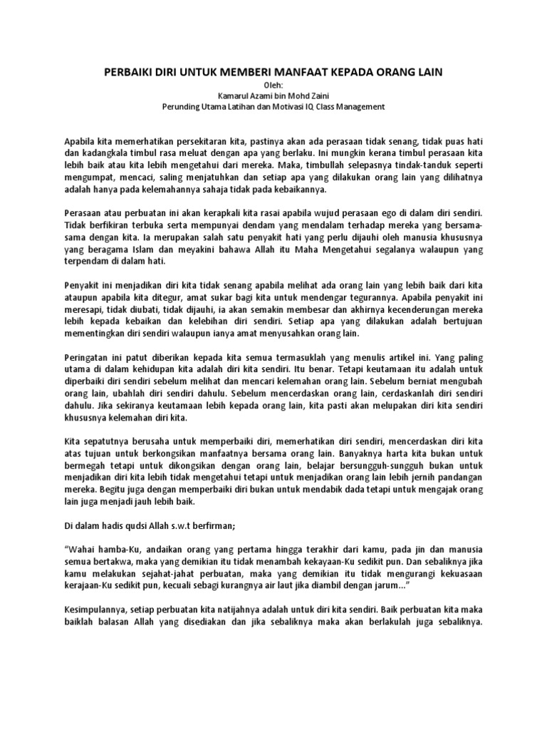 Perbaiki Diri Untuk Memberi Manfaat Kepada Orang Lain Pdf