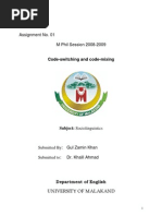Download Assignment 1 on Sociolinguistics Code-Switching and Code-Mixing by Shafi70 SN27370283 doc pdf
