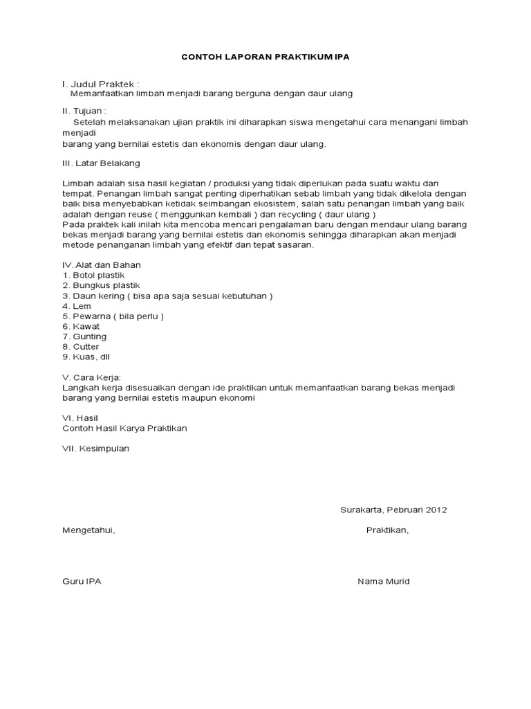 Contoh Laporan Praktikum Ipa