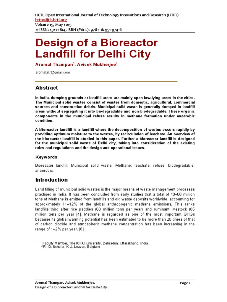Design of A Bioreactor Landfill For Delhi City | PDF | Landfill ...