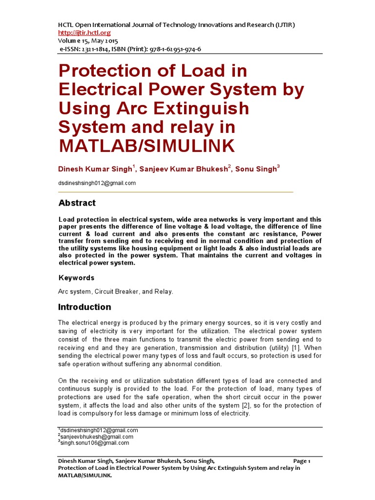 Protection of Load in Electrical Power System by Using Arc Extinguish ...