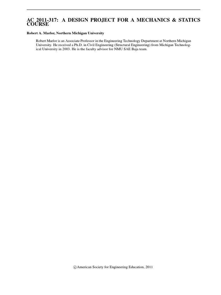 A Design Project For A Mechanics and Statics Course Revised Draft | PDF ...