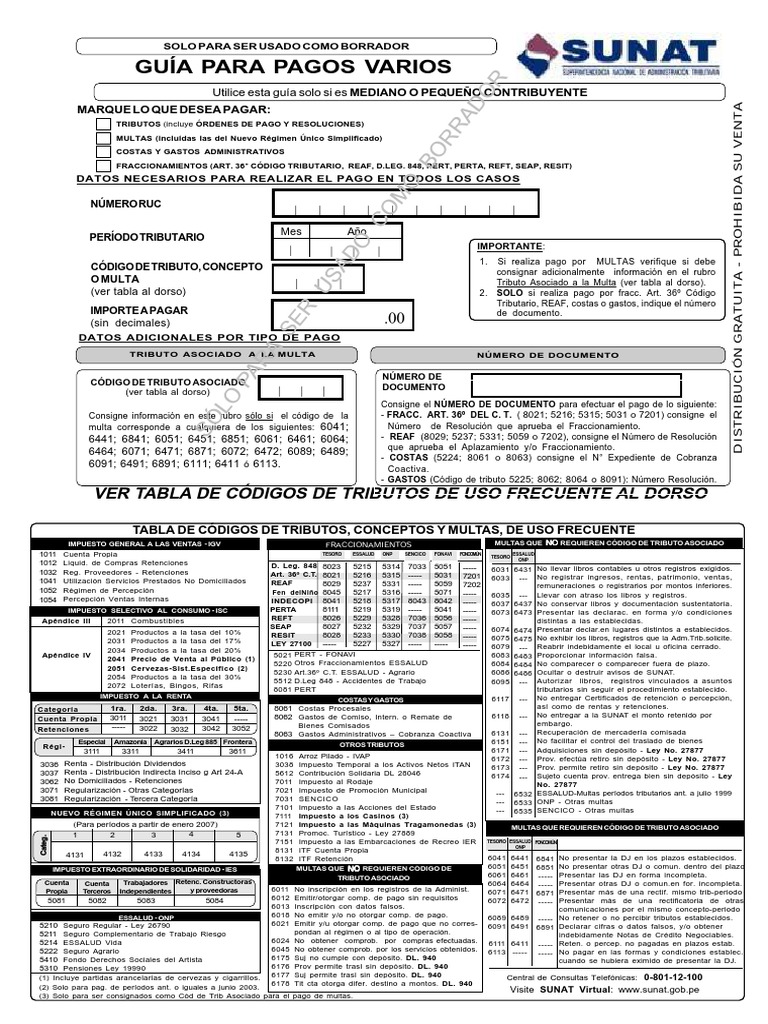 Guia Para Pagos Varios SUNAT