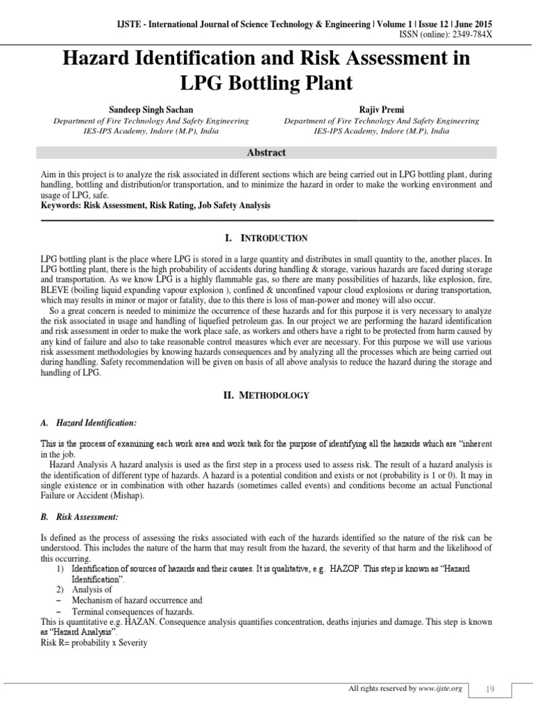 Hazard Identification and Risk Assessment in LPG Bottling Plant PDF