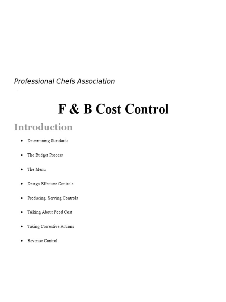 F & B Cost Control Professional Chefs Association PDF Profit