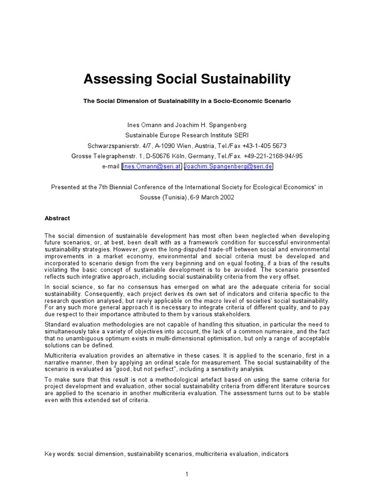 Social Sustainability Assessment Methods | PDF | Sustainability ...