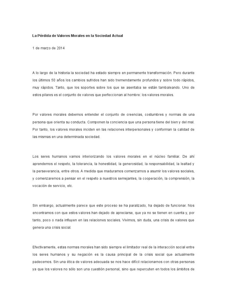 Crisis de Valores en la Sociedad Actual | PDF | Moralidad | Sociedad