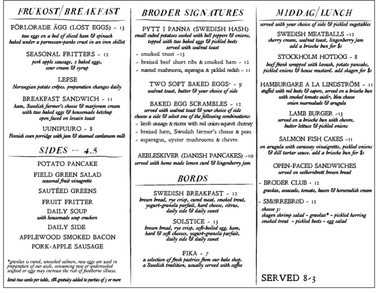 Broder Soder Menu | PDF