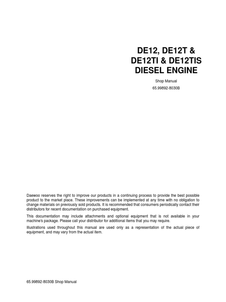 Doosan Daewoo Motor De12, De12t, De12ti & De12tis | PDF | Turbocharger ...
