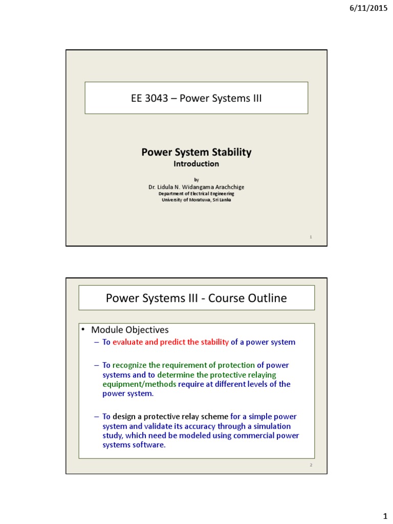 Power System Stability Course Overview | PDF | Electric Power System ...