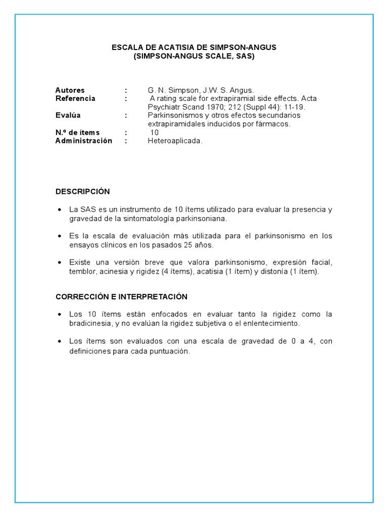 Escala Acatisia Simpson-Angus (SAS | PDF | Enfermedad de Parkinson | Mano