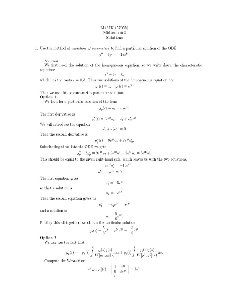 Math ODE Solutions for Students | PDF | Differential Equations | Calculus
