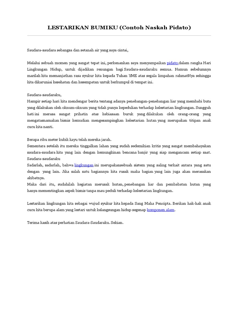 Lestarikan Bumiku Contoh Naskah Pidato