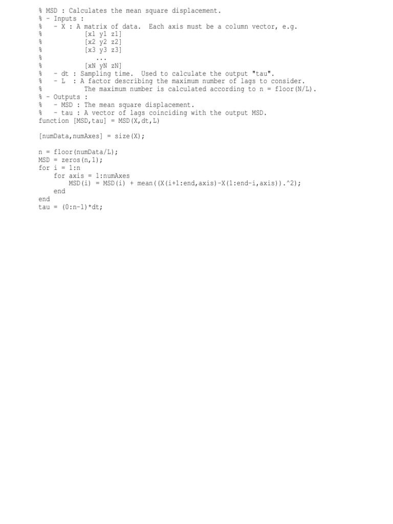 Mean Square Displacement Calculation | PDF