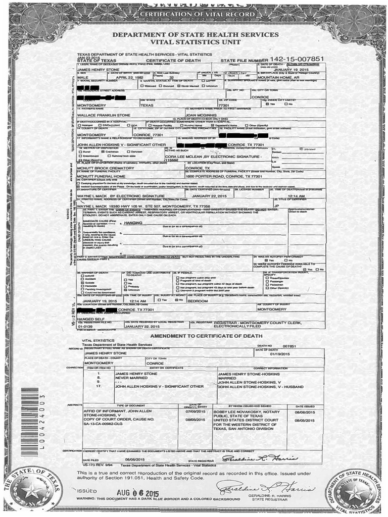 Stone Death Certificate | PDF | Written Communication | Document