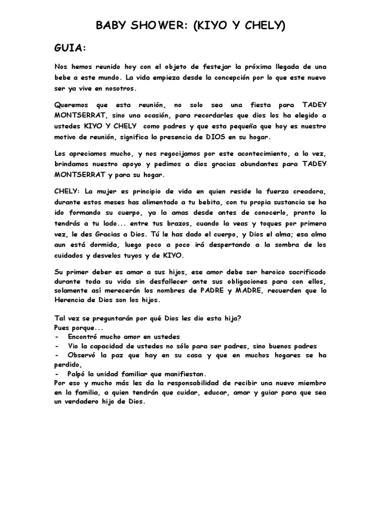 Baby Shower Catolico PDF Amor Dios