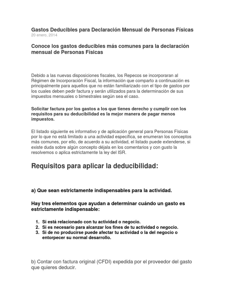 Gastos Deducibles para Personas Físicas | PDF | Tarjeta de débito ...