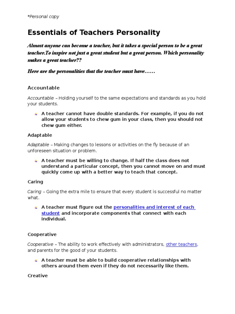 Essential Teacher Personality Traits | PDF