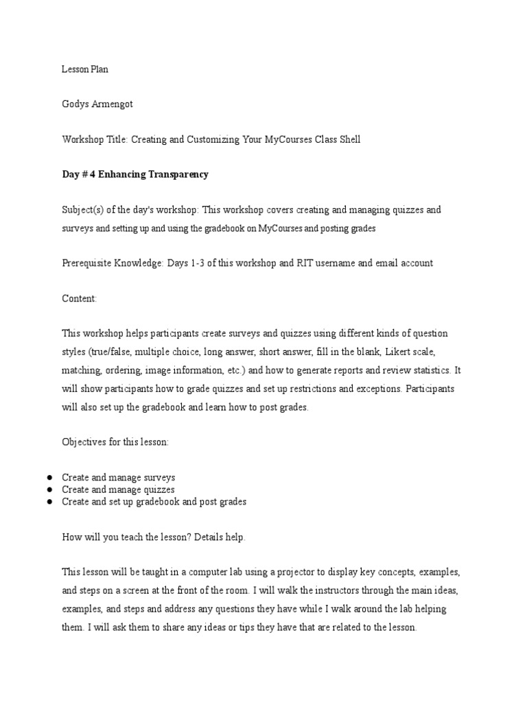 MyCourses Class Shell Workshop Guide | PDF | Career & Growth