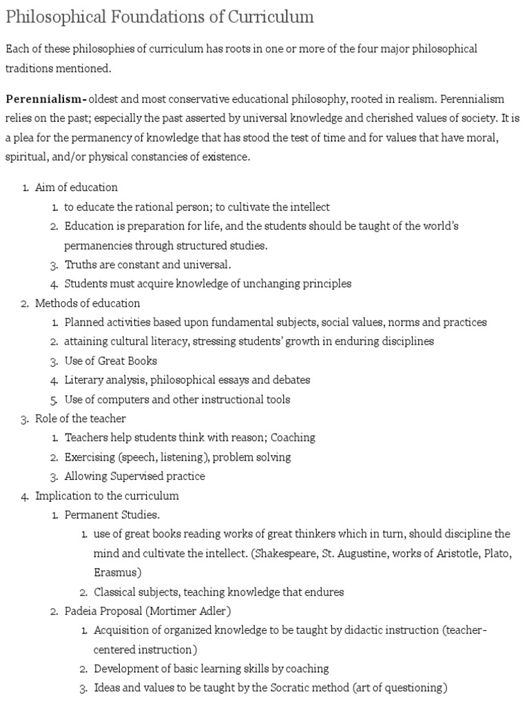 Philosophical Foundations of Curriculum | PDF | Curriculum | Behaviorism