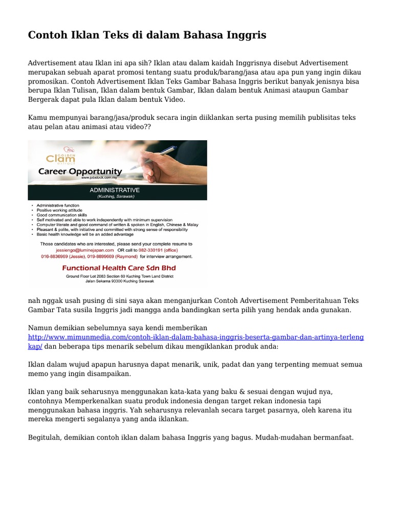 Contoh Teks Promosi Dalam Bahasa Inggris Berbagai Teks