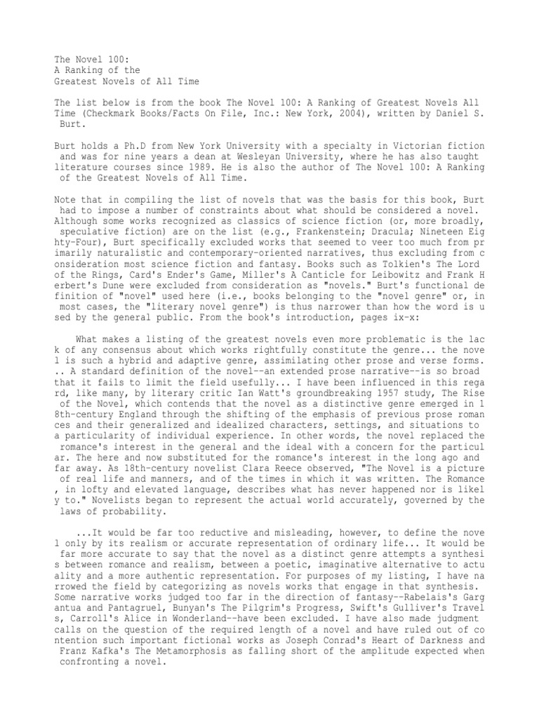 The Novel 100: A Ranking of The | PDF | Novelists | Novels