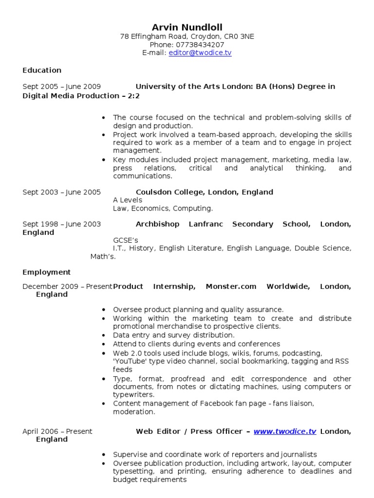 Arvin Nundloll CV PDF World Wide 