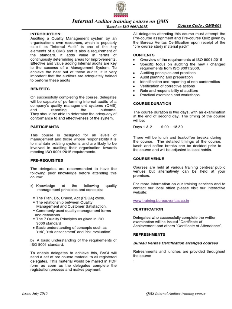 QMS 001 QMS Internal Auditor 5 | PDF | Internal Audit | Audit