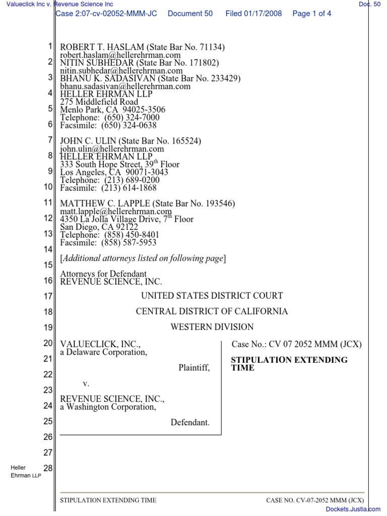Stipulation Extending Time in CV-07-2052 | PDF | Social Institutions ...