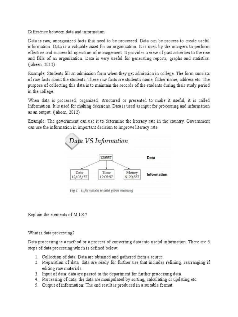 Difference Between Data and Information | PDF | Information ...