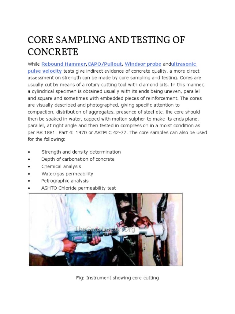 Core Sampling and Testing of Concrete | PDF