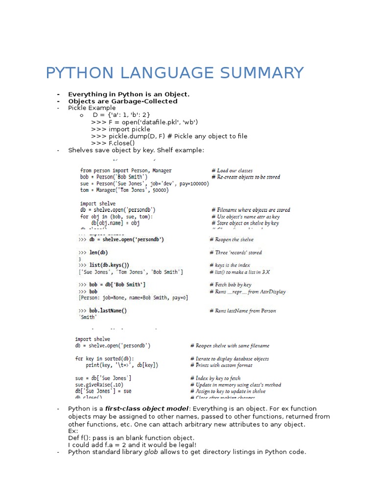 Python Language Features Summary | Download Free PDF | Class (Computer ...