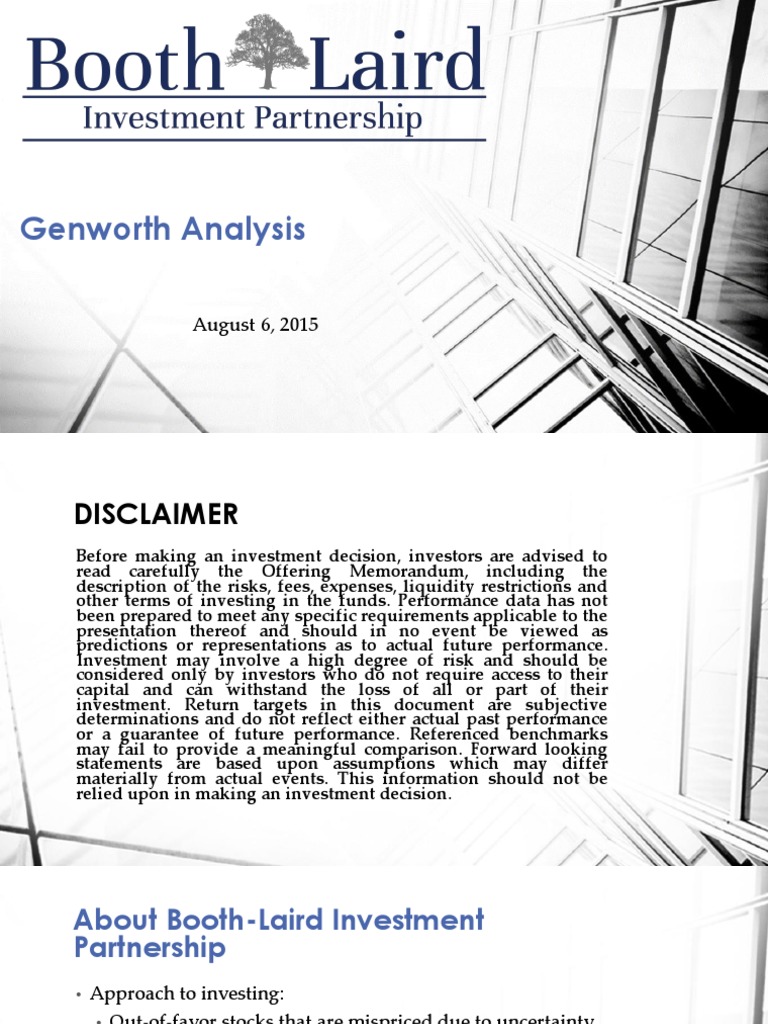 Booth Laird Investment Partnership Genworth Analysis PDF Insurance