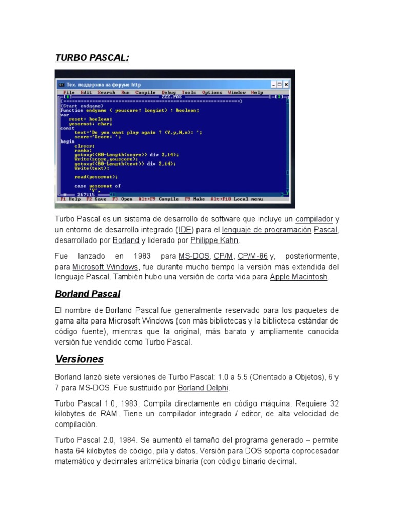 Turbo Pascal | PDF | Ingeniería Informática | Desarrollo de software