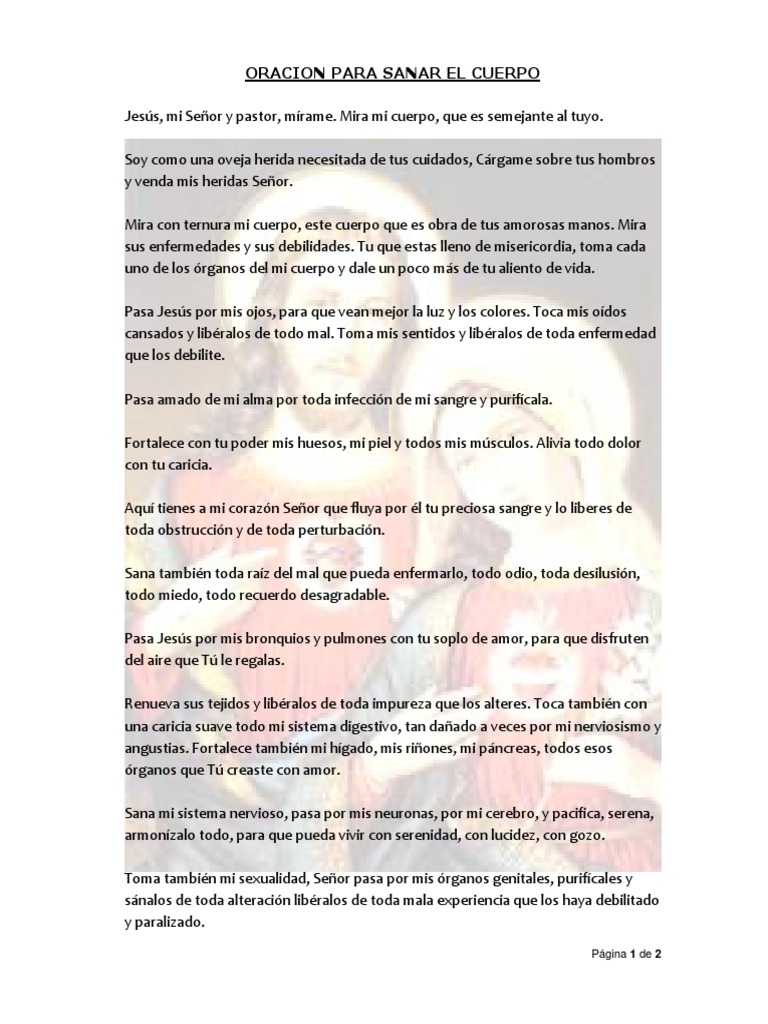 Oracion para Sanar El Cuerpo | PDF | Especialidades Medicas | Bienestar