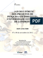 ANAIS - I Fórum Dos Projetos de Pesquisa Em Direito Da Universidade Estadual de Londrina