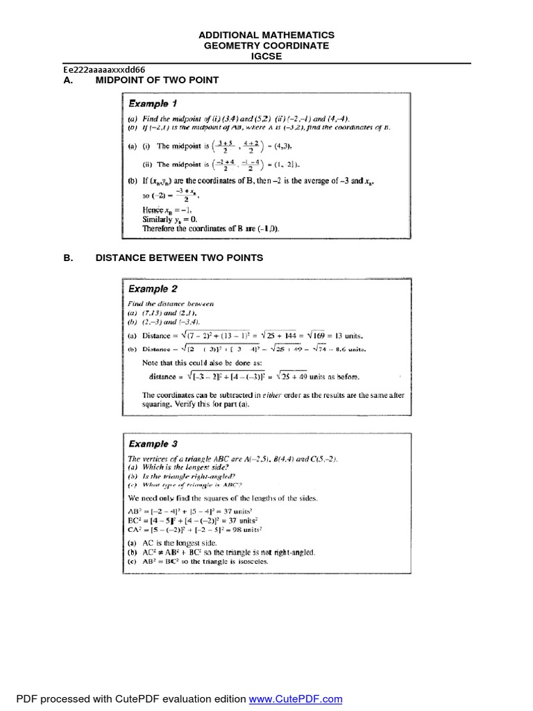 IGCSE Coordinate Geometry Guide | PDF | Line (Geometry) | Slope