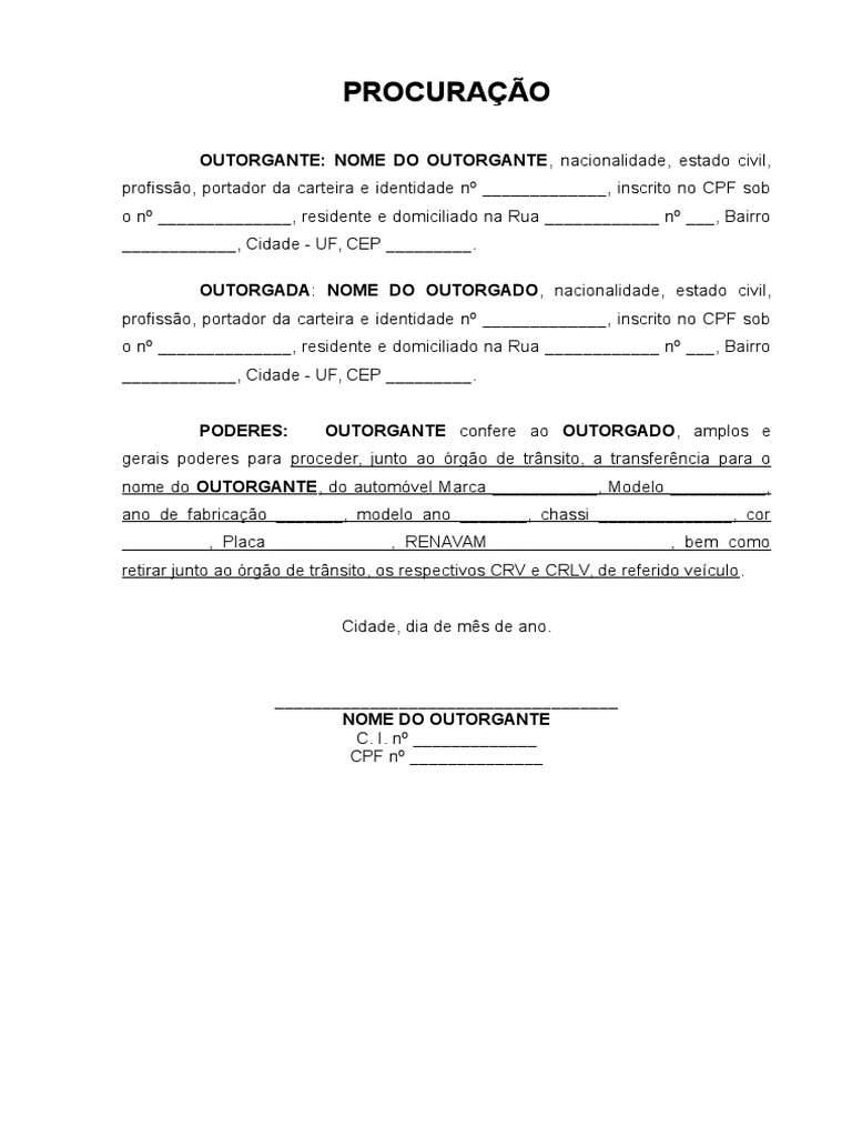 MODELO Procuração para Detran | PDF